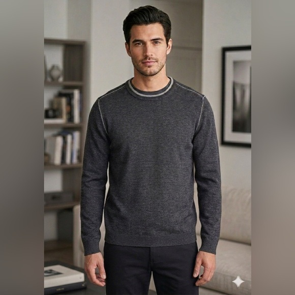 Robert Barakett Other - Robert Barakett Men’s Medium Gray 100% Merino Wool Crew Neck Pullover Sweater M
